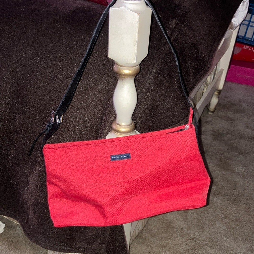 Preston & York Red and Black Shoulder Bag with Sleek Design